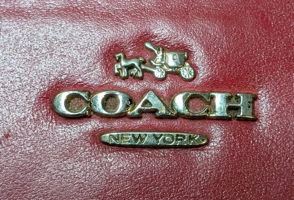COACH Red Smooth Leather Slim Accordion Zip Wallet Wristlet Two Zip Coin Pouch